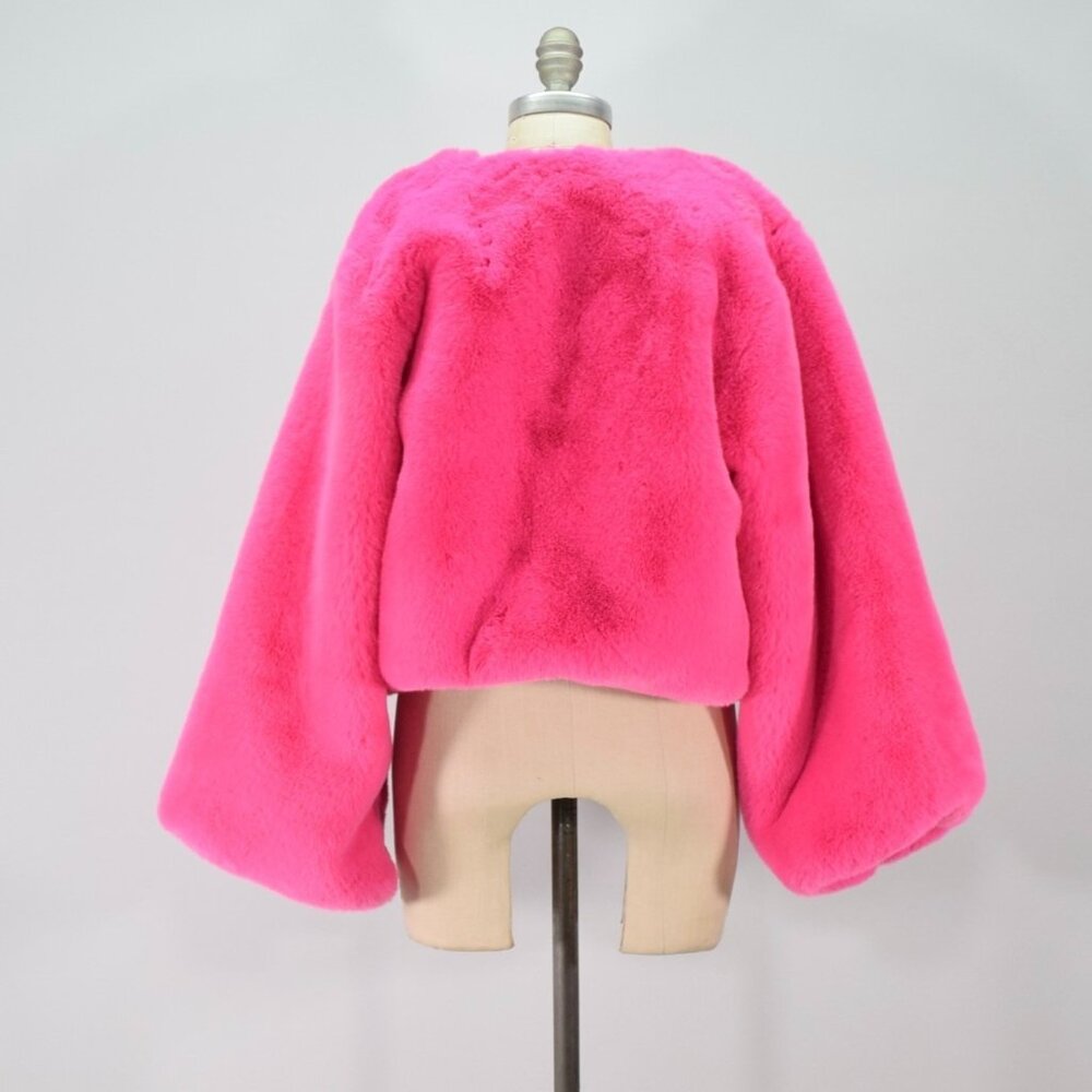 NWT Fashion Nova Jacket hot Pink Faux-Fur Oversized Coat - Picture 4 of 6